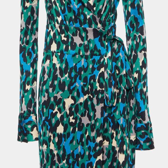 Diane Von Furstenberg Vintage Green Leopard Print Silk Judy Wrap Dress S - Picture 7 of 13